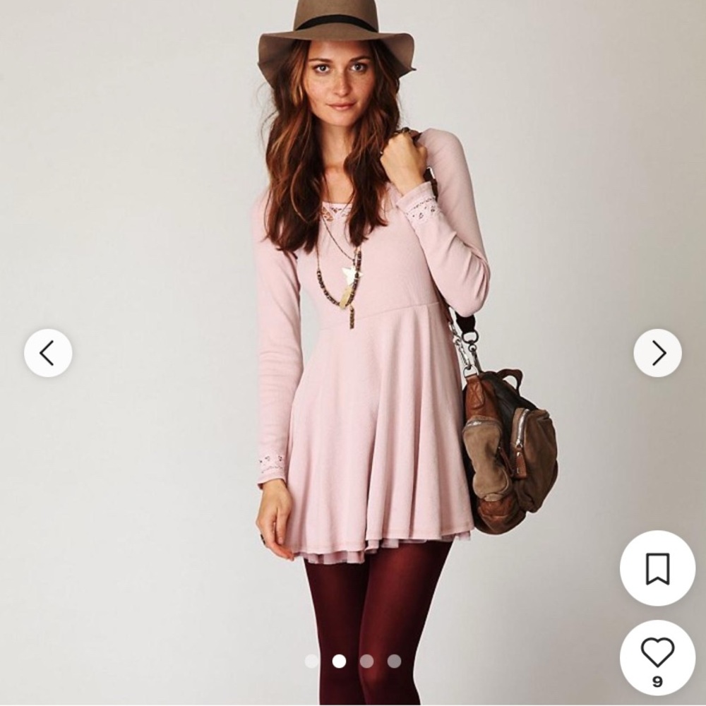 NWT Rare Free People Battenberg Thermal Spring Dress ASO Dusty Rose Pink M